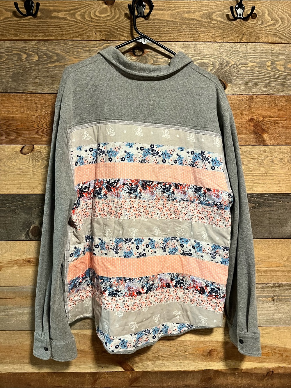 Mutual Weave Women's Gray Shacket- Boho XXL with patchwork back